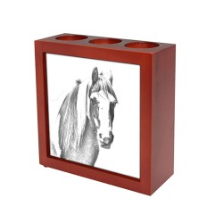 Fell pony- portacandele/portapenne di legno con l’immagine di un cavallo
