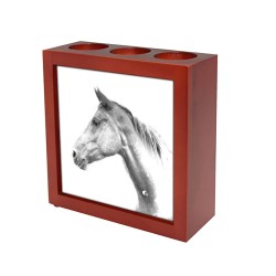 Akhal-Teke- portacandele/portapenne di legno con l’immagine di un cavallo