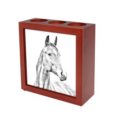 American Warmblood- portacandele/portapenne di legno con l’immagine di un cavallo
