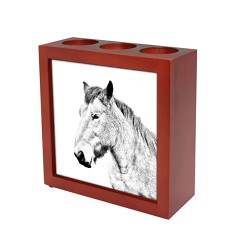 Ardenner- portacandele/portapenne di legno con l’immagine di un cavallo