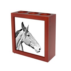 Basque Mountain Horse- portacandele/portapenne di legno con l’immagine di un cavallo