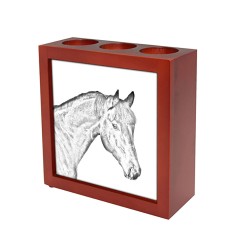 Bay - portacandele/portapenne di legno con l’immagine di un cavallo