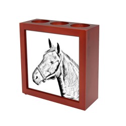 Warmblood danés- recipiente para velas/bolígrafos con una imagen de caballo