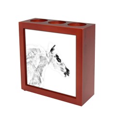 Falabella, wooden stand for candles/pens with the image of a horse