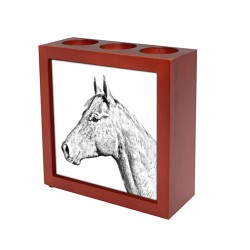 Holsteiner, wooden stand for candles/pens with the image of a horse