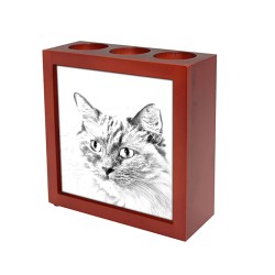 Persian cat - wooden stand for candles/pens with the image of a cat !