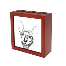 Cornish Rex, portacandele/portapenne di legno con l’immagine di un gatto