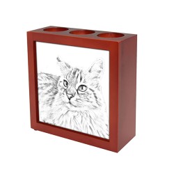 Balinais, recipiente para velas/bolígrafos con una imagen de gato