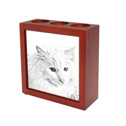 Angora turco, recipiente para velas/bolígrafos con una imagen de gato