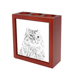 American Curl- wooden stand for candles/pens with the image of a cat !