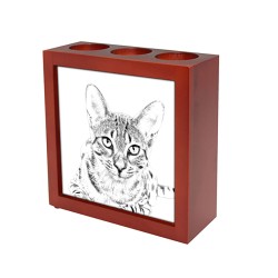Egyptian Mau- wooden stand for candles/pens with the image of a cat !