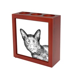 Havana Brown, portacandele/portapenne di legno con l’immagine di un gatto
