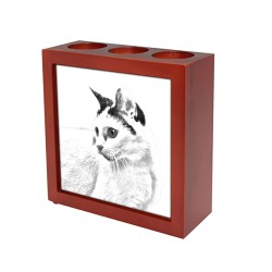 Japanese Bobtail- wooden stand for candles/pens with the image of a cat !