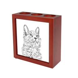 Nebelung- wooden stand for candles/pens with the image of a cat !
