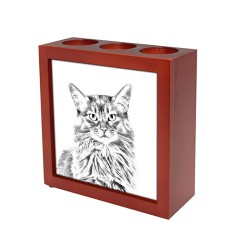 Somali cat- wooden stand for candles/pens with the image of a cat !