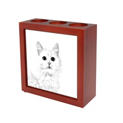 Turkish Van- wooden stand for candles/pens with the image of a cat !