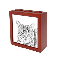 Manx , portacandele/portapenne di legno con l’immagine di un gatto