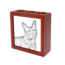 LaPerm- wooden stand for candles/pens with the image of a cat !