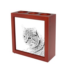 Highland Lynx, portacandele/portapenne di legno con l’immagine di un gatto