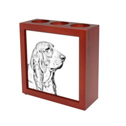 Basset Hound, portacandele/portapenne di legno con l’immagine di un cane