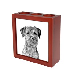 Border Terrier, portacandele/portapenne di legno con l’immagine di un cane