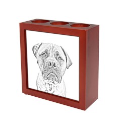Bullmastiff, portacandele/portapenne di legno con l’immagine di un cane