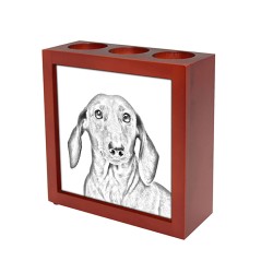 Bassotto, portacandele/portapenne di legno con l’immagine di un cane