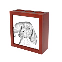 Pointer inglés, portacandele/portapenne di legno con l’immagine di un cane