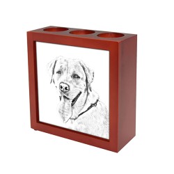 Labrador Retriever, wooden stand for candles/pens with the image of a dog !