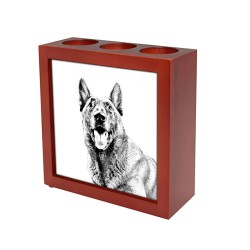 Belgian Shepherd, Malinois, wooden stand for candles/pens with the image of a dog !