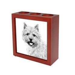 Norwich Terrier, wooden stand for candles/pens with the image of a dog !