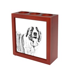 Cane di San Bernardo, portacandele/portapenne di legno con l’immagine di un cane