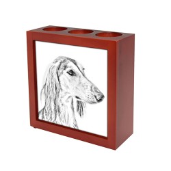 Saluki, wooden stand for candles/pens with the image of a dog !