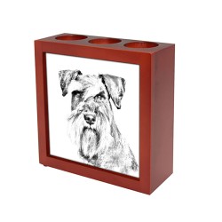 Schnauzer, portacandele/portapenne di legno con l’immagine di un cane