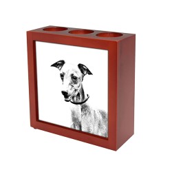 Azawakh, portacandele/portapenne di legno con l’immagine di un cane