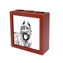 Bovaro delle Fiandre, portacandele/portapenne di legno con l’immagine di un cane