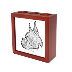 Boxer, wooden stand for candles/pens with the image of a dog !