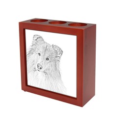 Collie, wooden stand for candles/pens with the image of a dog !