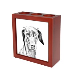 Dobermann, wooden stand for candles/pens with the image of a dog !