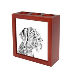 German Wirehaired Pointer, wooden stand for candles/pens with the image of a dog !