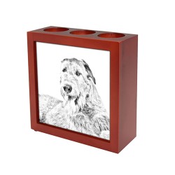 Levriero irlandese, portacandele/portapenne di legno con l’immagine di un cane