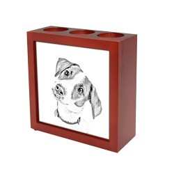 Jack Russell Terrier, wooden stand for candles/pens with the image of a dog !