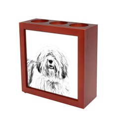 Polish Lowland Sheepdog, wooden stand for candles/pens with the image of a dog !