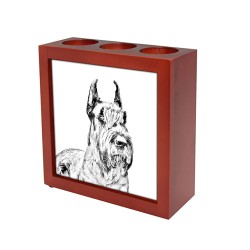 Schnauzer, wooden stand for candles/pens with the image of a dog !