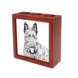 Scottish Terrier, wooden stand for candles/pens with the image of a dog !