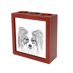 Papillon, wooden stand for candles/pens with the image of a dog !
