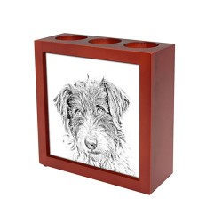 Romanian Mioritic Shepherd Dog, wooden stand for candles/pens with the image of a dog !