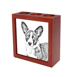 Cardigan Welsh Corgi, wooden stand for candles/pens with the image of a dog !