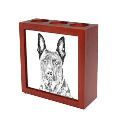 Dutch Shepherd Dog, wooden stand for candles/pens with the image of a dog !
