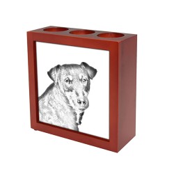 Jagdterrier, wooden stand for candles/pens with the image of a dog !